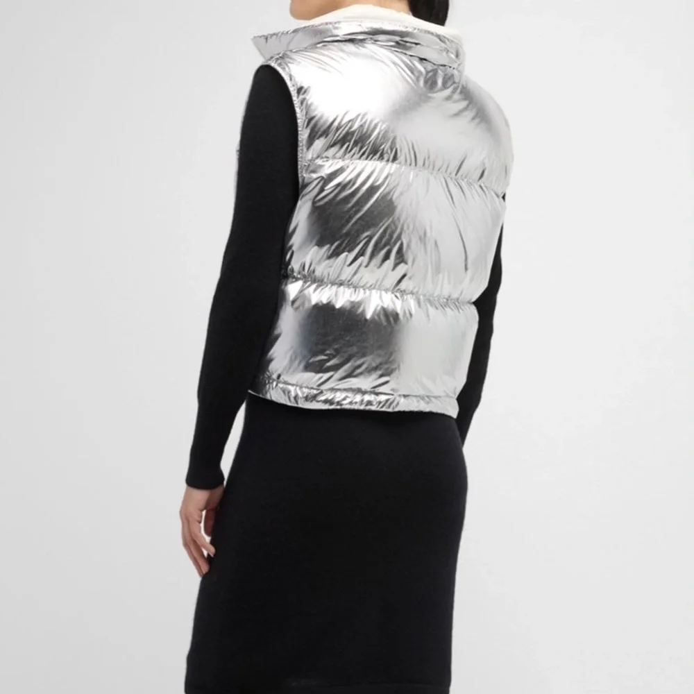 MONCLER NWT Blavet Silver Down Quilted Puffer Vest 3 L Metallic - Picture 8 of 16